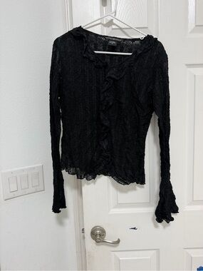 Women's Black Lace Ruffle Button-Front Top